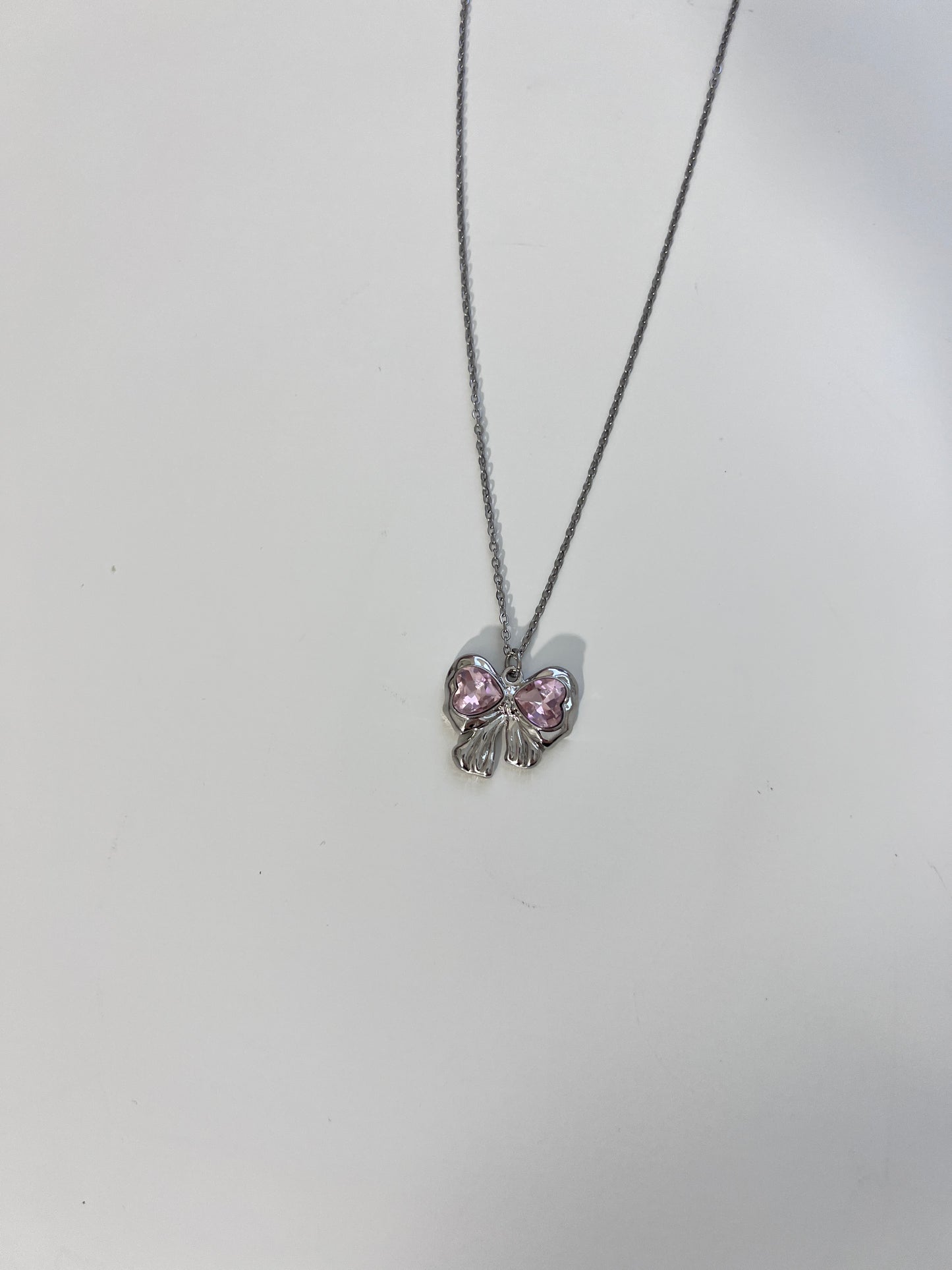 Double Heart Bow Tie Pendent Necklace