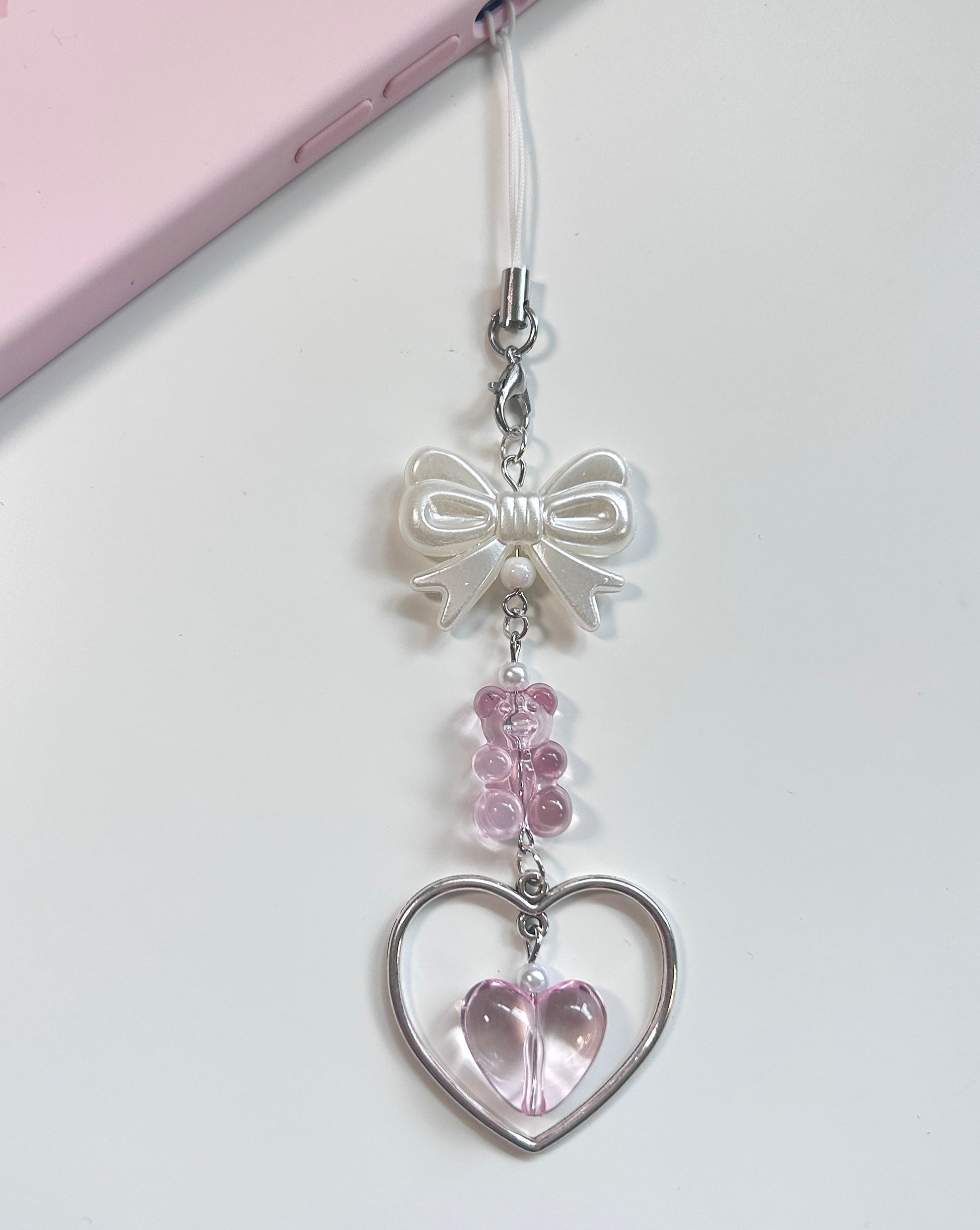 Twin Hearts Phone Charm - with phone2